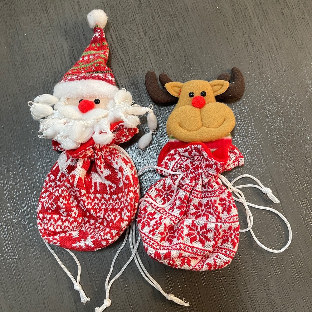 Christmas Knitted Doll Gift Bags, Reusable Sweet Bags, Snowman And Snowflake